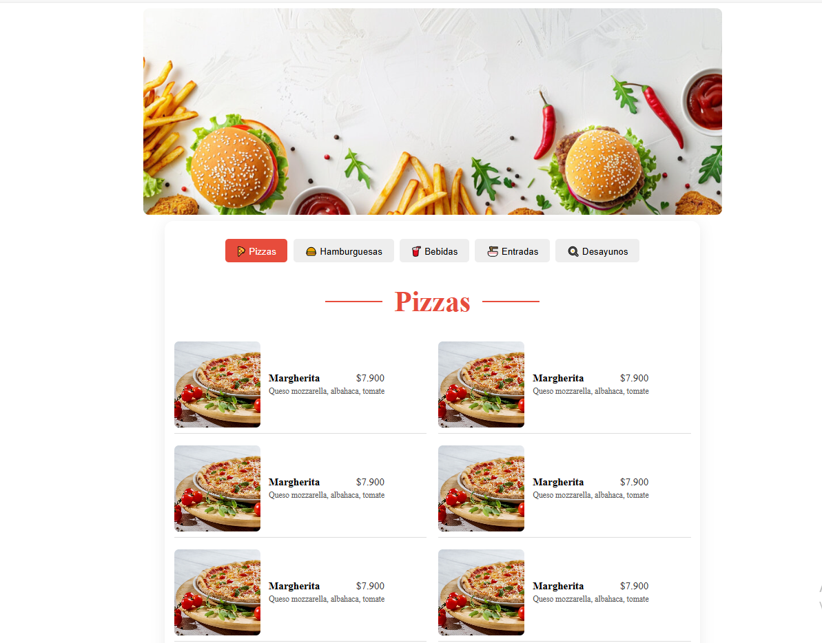 Vista del menú digital en el celular